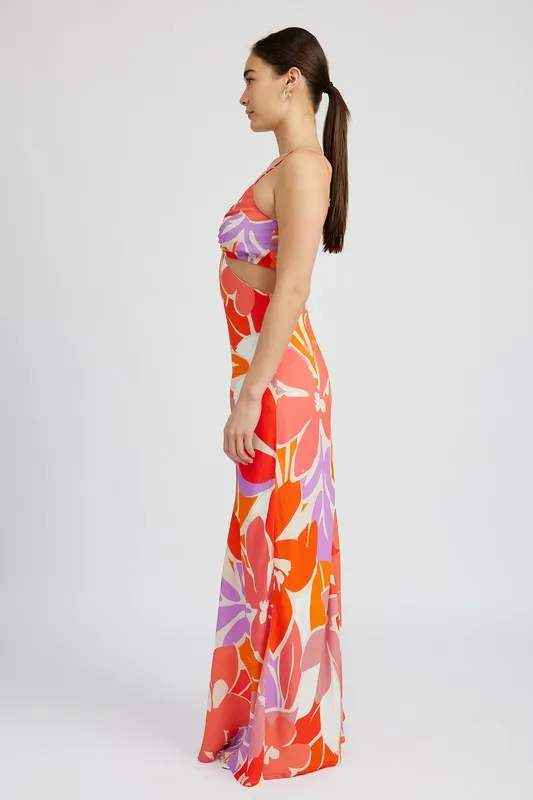 SUNSET YACHT FLORAL CUT OUT MAXI DRESS