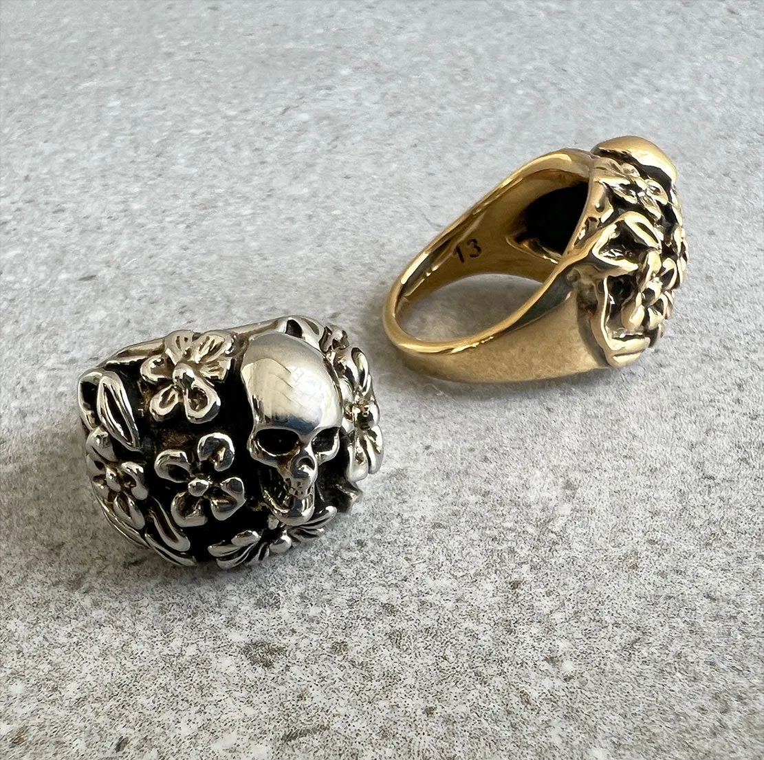 The Floral Skull Ring, Silver