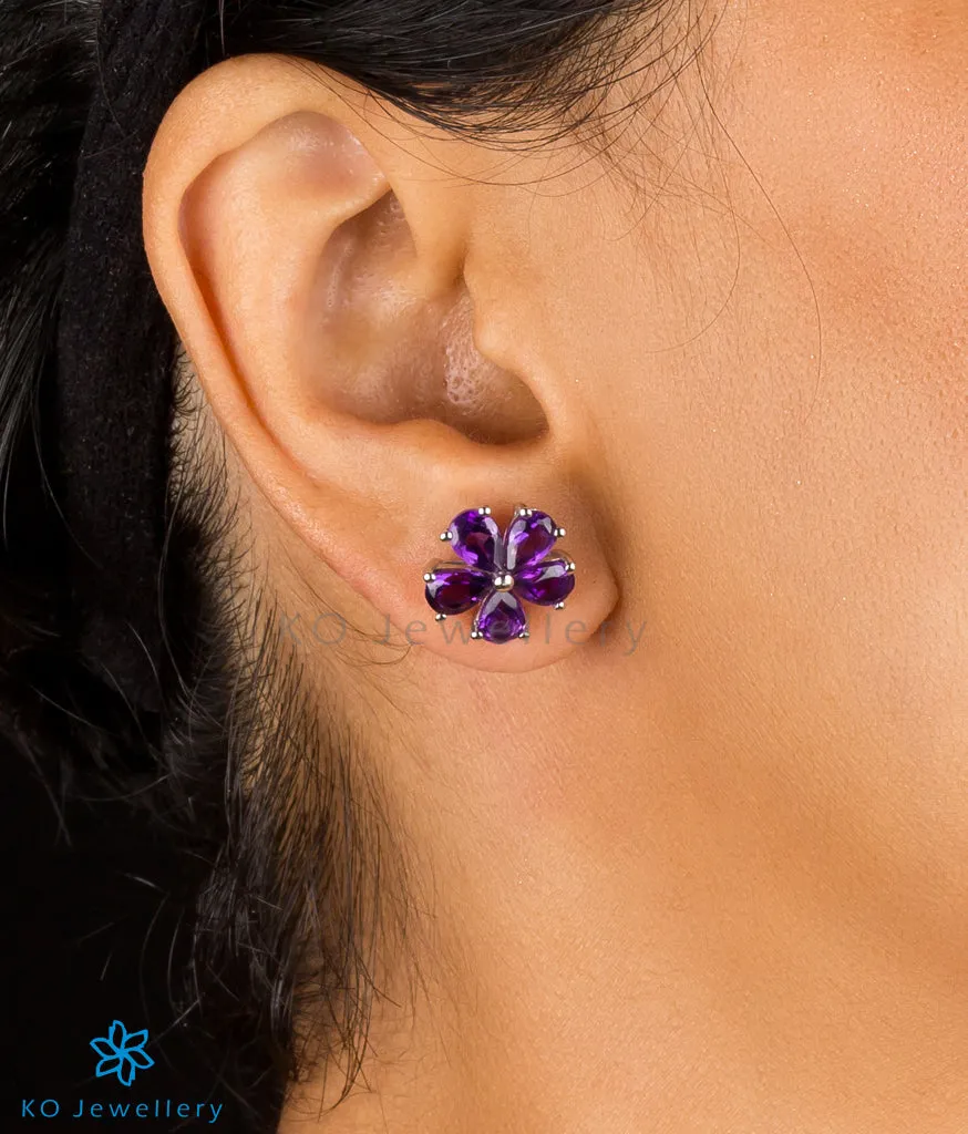 The Petunia Silver Gemstone Ear-studs (Amethyst)