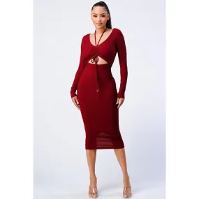 Trendy Front Shirring Cut-out Long Sleeved Dress