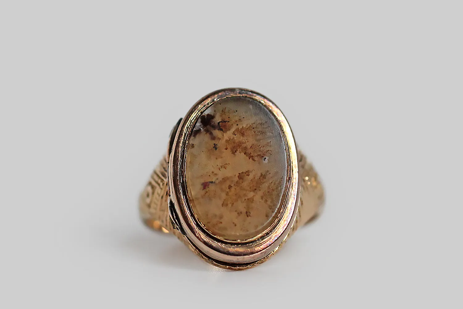 Victorian Era Locket Ring with Dendritic Agate in 14k Gold