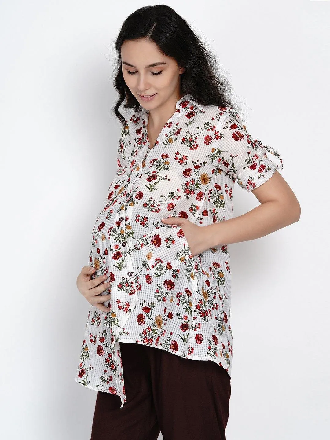 White Asymmetric Crepe Maternity and Pregnancy Top