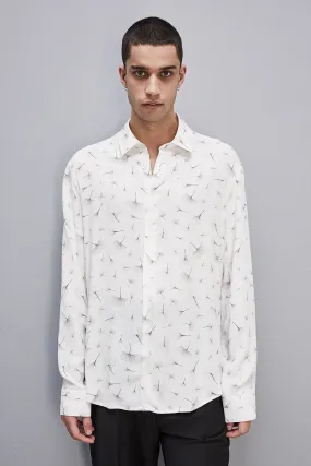 White Micro Flowers Soft twill viscose shirt