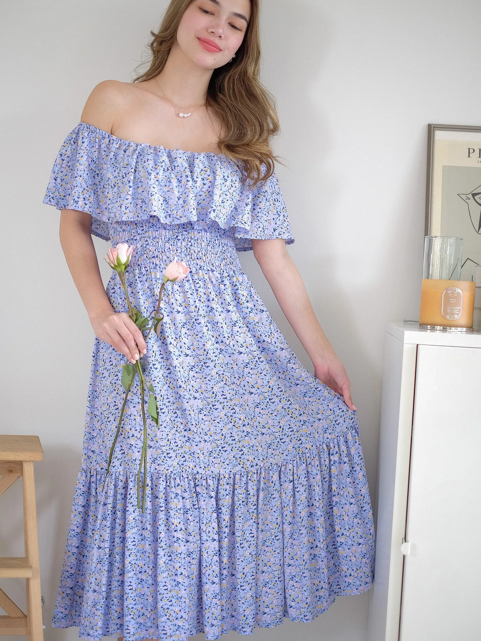 Willow Midi Dress - blue floral